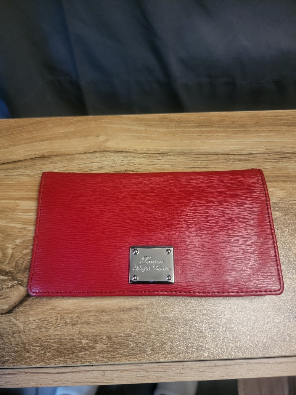 Lauren Ralph Lauren Red Leather Wallet with Metal Logo Plate
